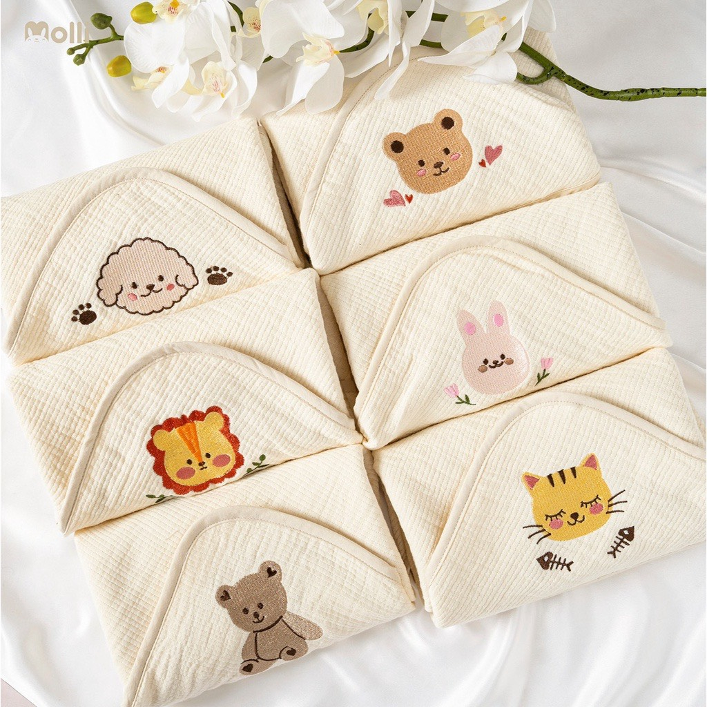 Khăn quấn/ choàng ủ sơ sinh đa năng MOLLI vải sợi Muslin cao cấp 80cm x 80cm