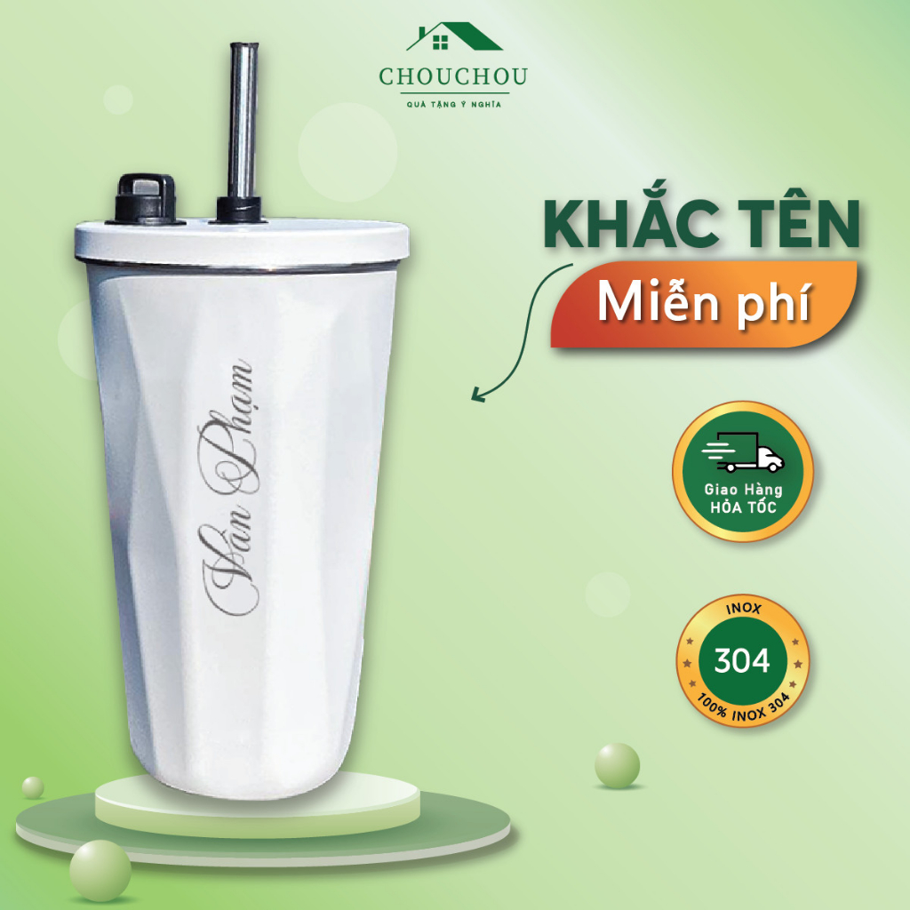 Bình giữ nhiệt cao cấp CHOUCHOU TYESO WONDER 600ml cốc nước giữ nhiệt ly có ống hút