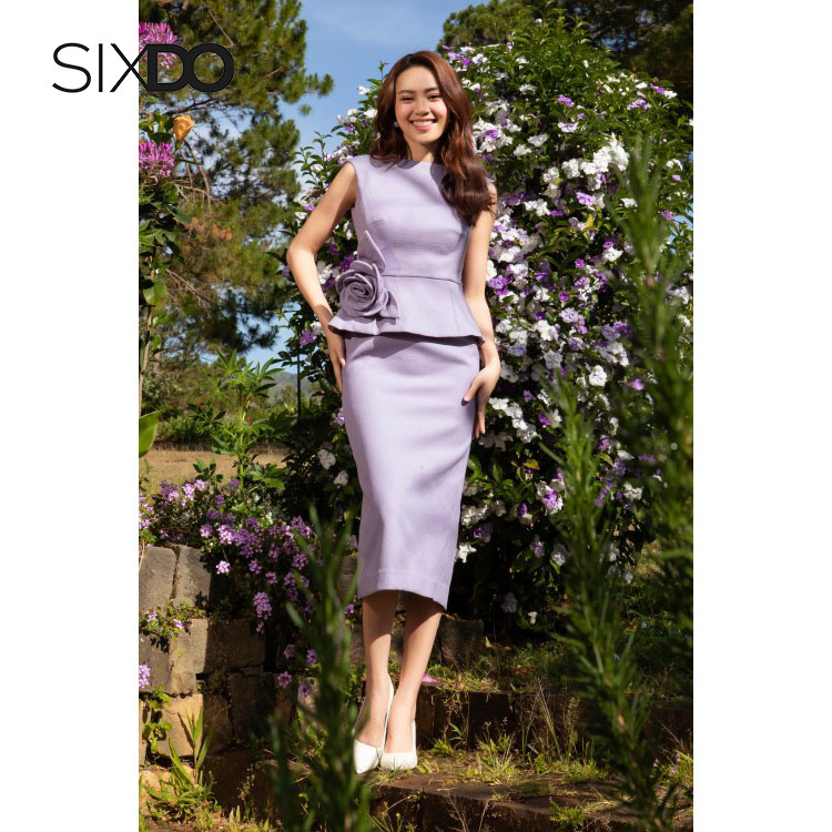 Đầm ôm kèm hoa eo SIXDO( Purple Peplum Midi Raw Dress)