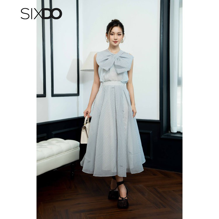 Chân váy xòe SIXDO (White Check Midi Skirt)