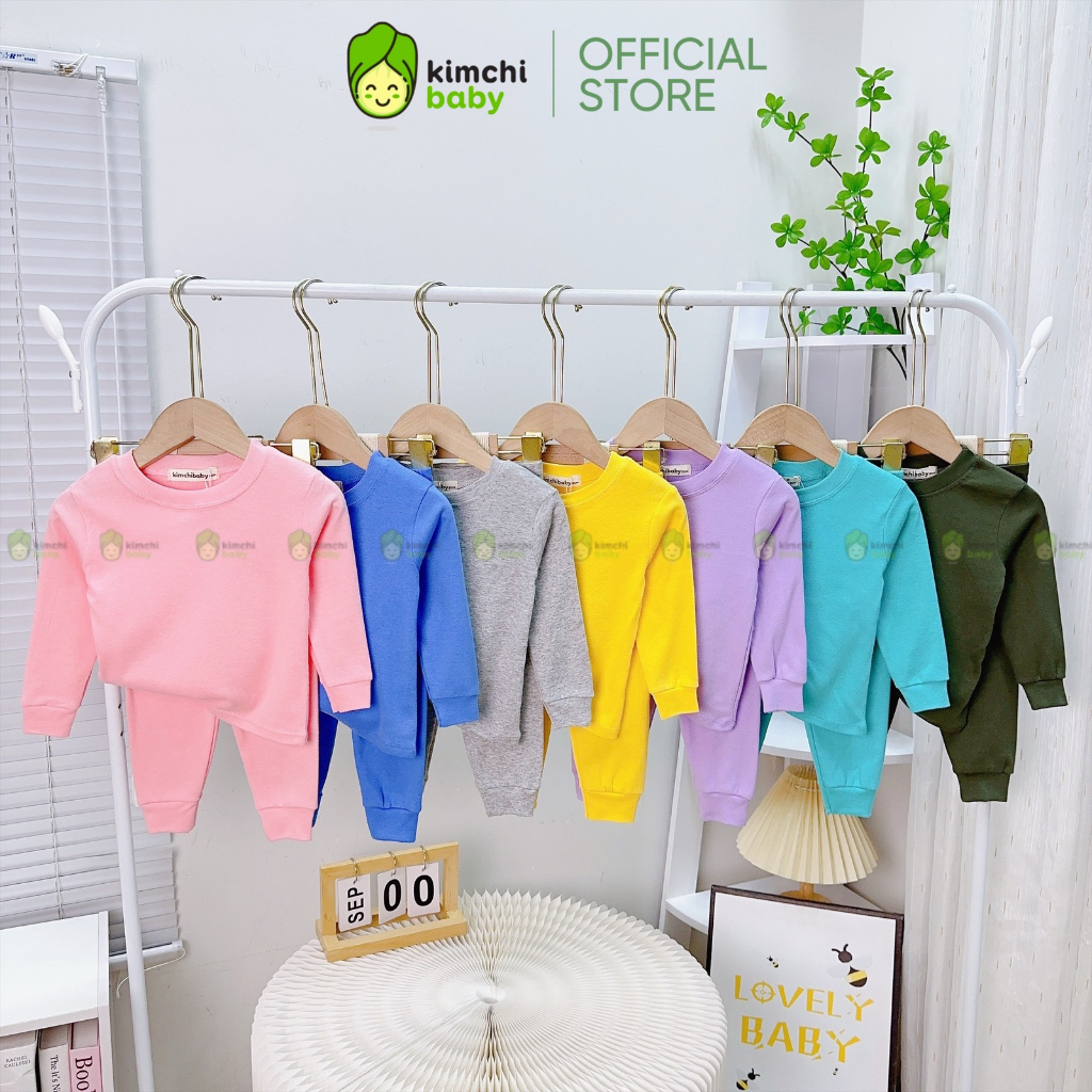Đồ Bộ Dài Tay Bé Gái, Bé Trai KIMCHIBABY Vải Cotton Borip Bo Gấu, Bộ Quần Áo Cho Bé Mặc Nhà Thu Đông MKMTD2213