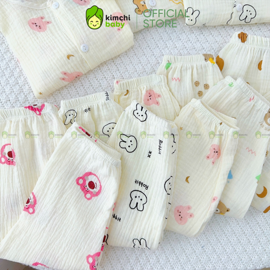 Bộ Dài Tay Bé Trai, Bé Gái Vải Muslin Mềm Mịn Hoạ Tiết Gấu Nâu, Đồ Bộ Cho Bé Mặc Nhà Thu Đông CKTD301