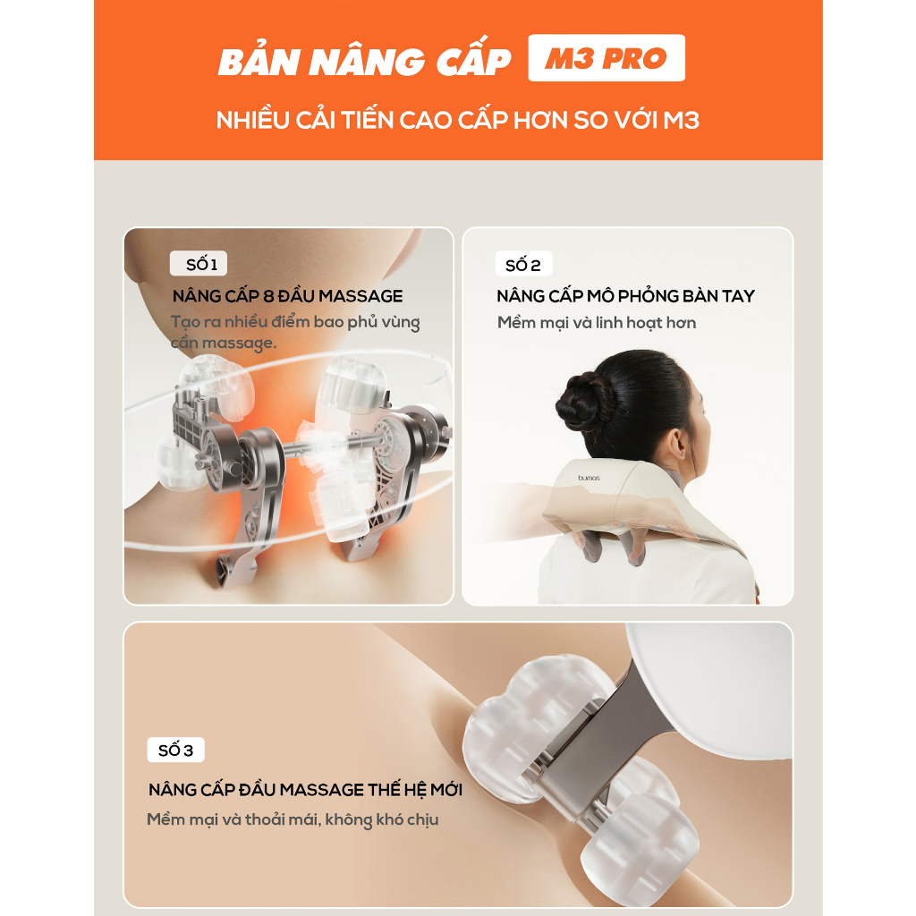 Máy Massage Cổ Vai Gáy BUMAS M3 - Hàng Chính Hãng - Mô Phỏng Kỹ Thuật Massage Số 8 - Cải Thiện Sức Khỏe Tổng Thể