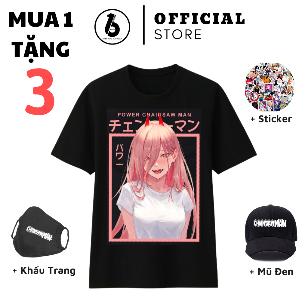 Áo Chainsaw Man, Áo Denji, Makima, Power, Pochita mua 1 tặng 3, Cực đẹp, Chất liệu thoáng mát co dãn