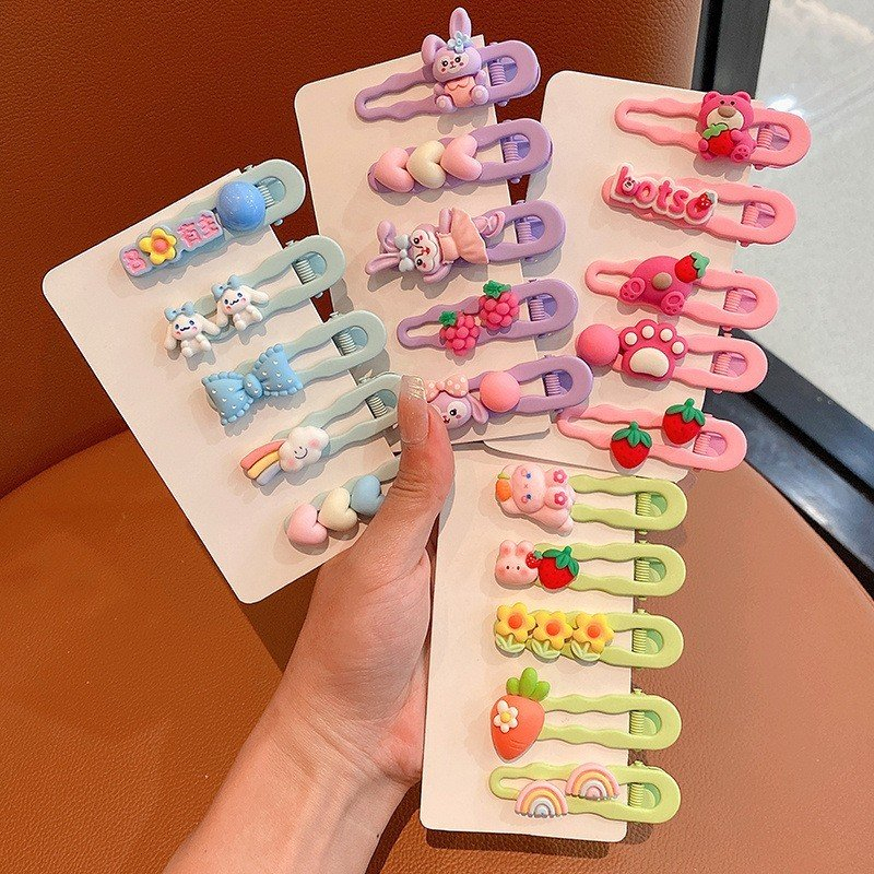 5 Kẹp lượn sóng đính Icon chất liệu kim loại màu sắc đáng yêu cho nữ