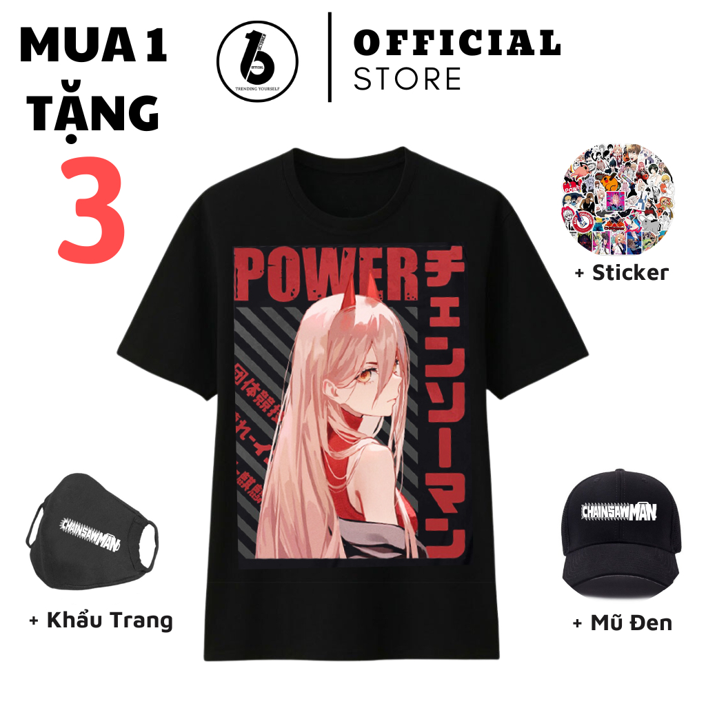 Áo Chainsaw Man, Áo Denji, Makima, Power, Pochita mua 1 tặng 3, hình in cực đẹp, Chất vải thoáng mát