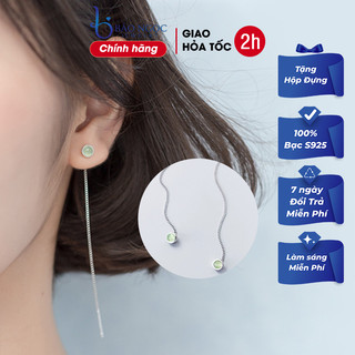 Bông tai bạc nữ 925 dáng dài cổ điển đá xanh thời trang cho phái nữ - B2447- Bảo Ngọc Jewelry