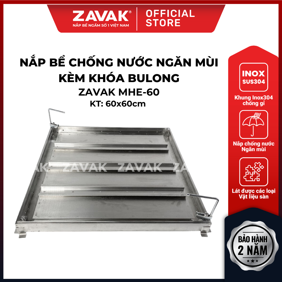 Nắp Bể Ngầm Inox 60x60cm ZAVAK MHE-60 Nắp bể nước âm sàn, Nắp hố ga ngăn mùi hôi. Inox 304. Lát gạch 1.2cm