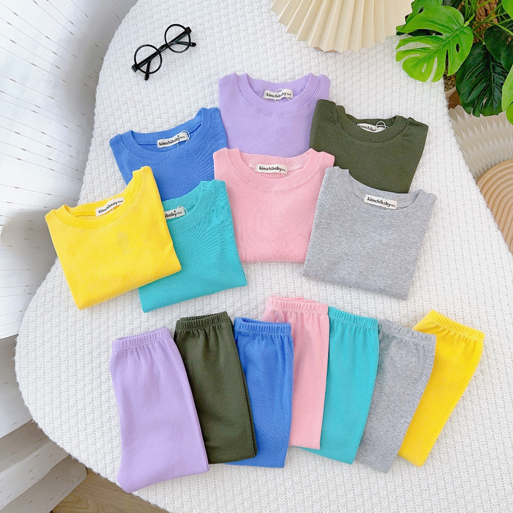 Bộ Quần Áo Bé Gái, Bé Trai KIMCHIBABY Vải Cotton Borip Bo Gấu, Bộ Dài Tay Cho Bé Mặc Nhà Thu Đông MKMTD2213