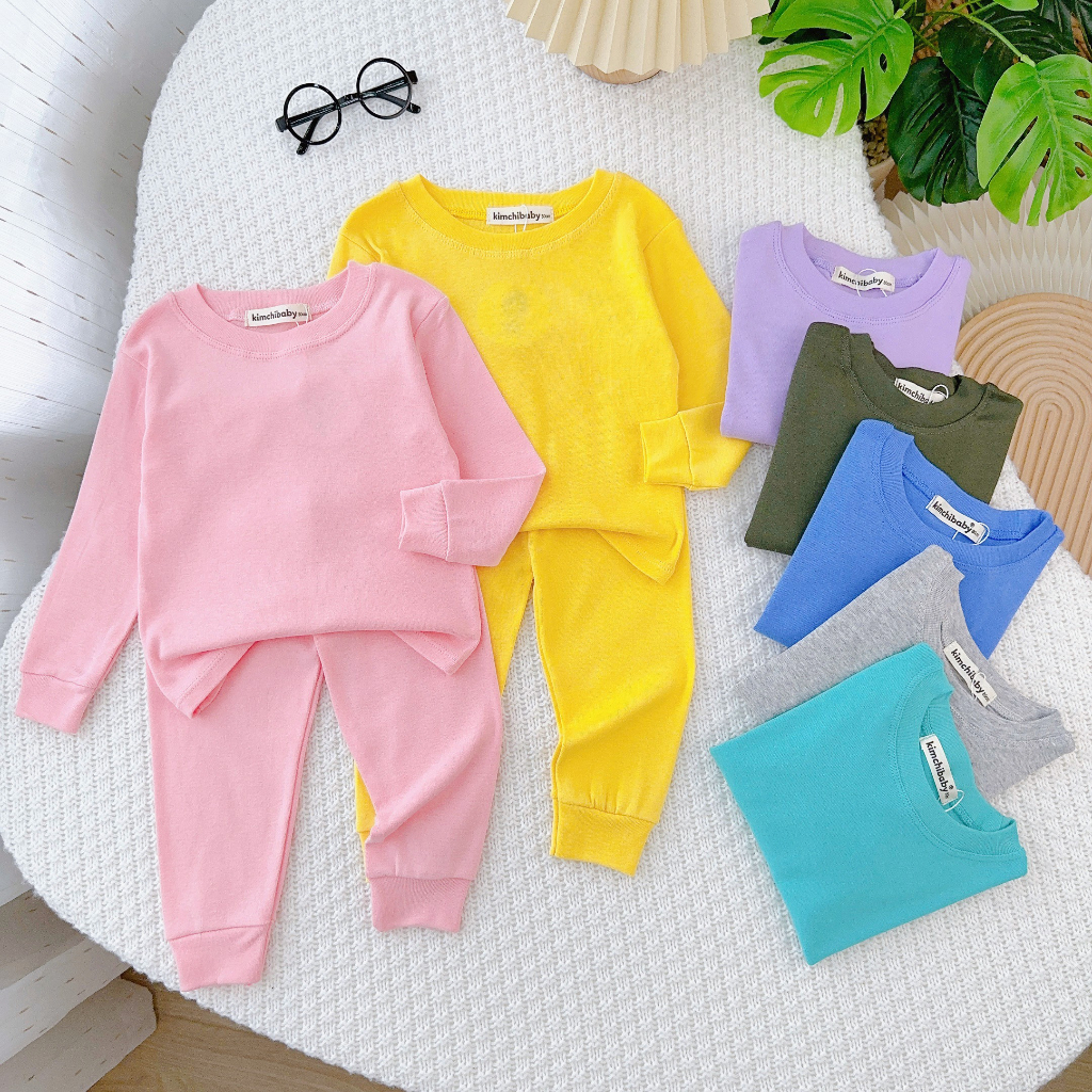 Bộ Quần Áo Bé Gái, Bé Trai KIMCHIBABY Vải Cotton Borip Bo Gấu, Bộ Dài Tay Cho Bé Mặc Nhà Thu Đông MKMTD2213