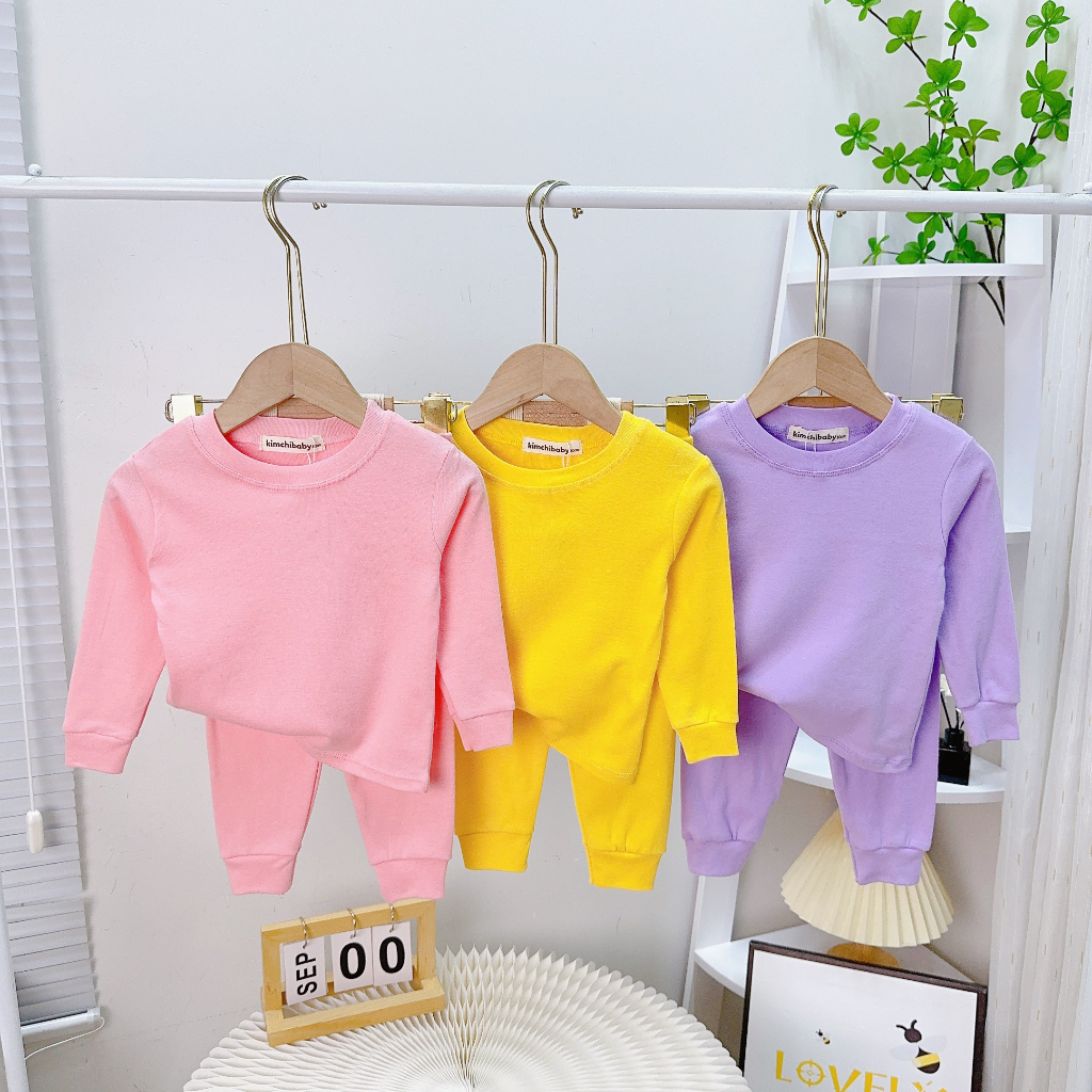 Bộ Quần Áo Bé Gái, Bé Trai KIMCHIBABY Vải Cotton Borip Bo Gấu, Bộ Dài Tay Cho Bé Mặc Nhà Thu Đông MKMTD2213