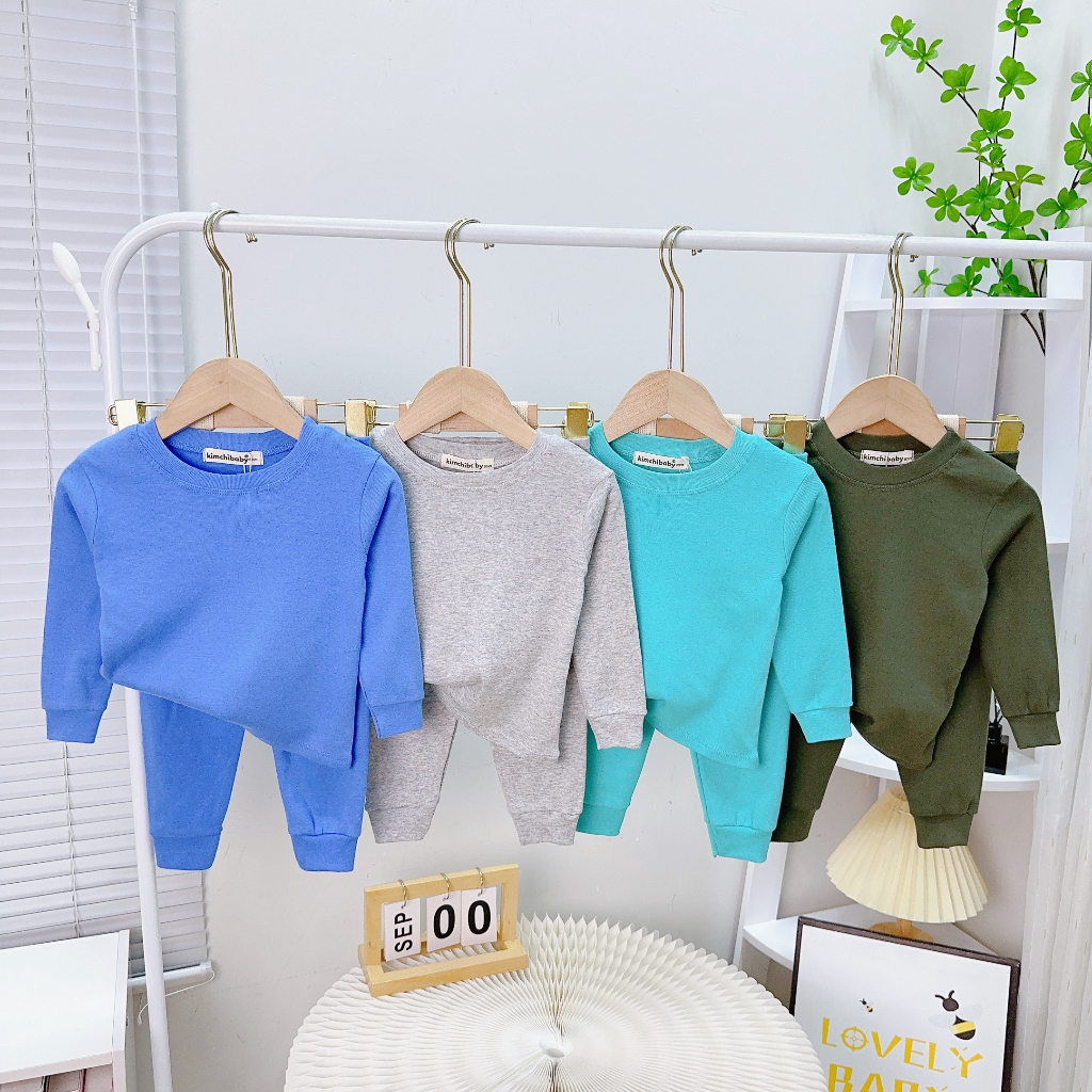 Bộ Quần Áo Bé Gái, Bé Trai KIMCHIBABY Vải Cotton Borip Bo Gấu, Bộ Dài Tay Cho Bé Mặc Nhà Thu Đông MKMTD2213
