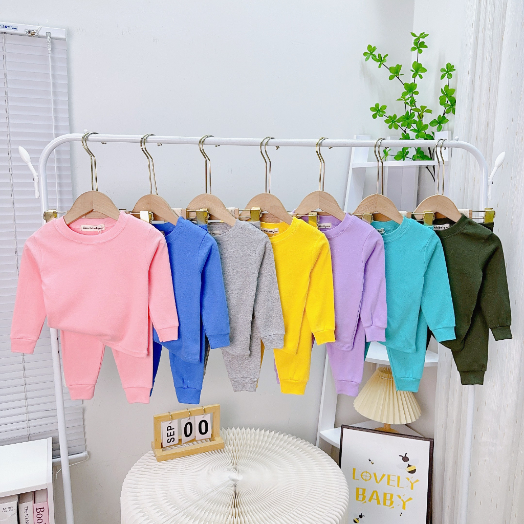 Bộ Quần Áo Bé Gái, Bé Trai KIMCHIBABY Vải Cotton Borip Bo Gấu, Bộ Dài Tay Cho Bé Mặc Nhà Thu Đông MKMTD2213