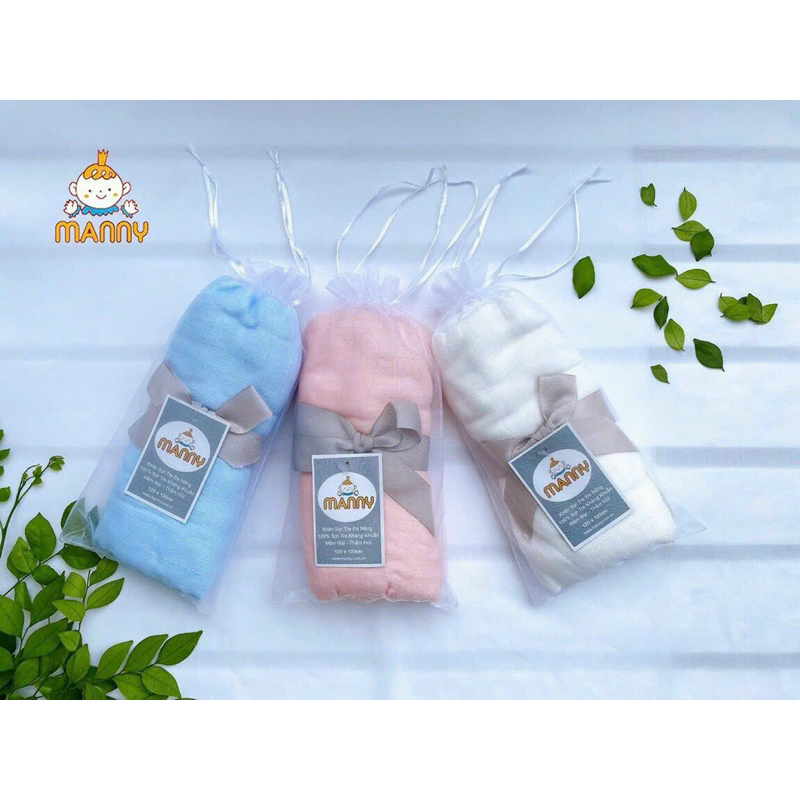 Khăn tắm sợi  tre - khăn đa năng Manny trơn  Sợi Tre 100% siêu mềm mịn cho bé