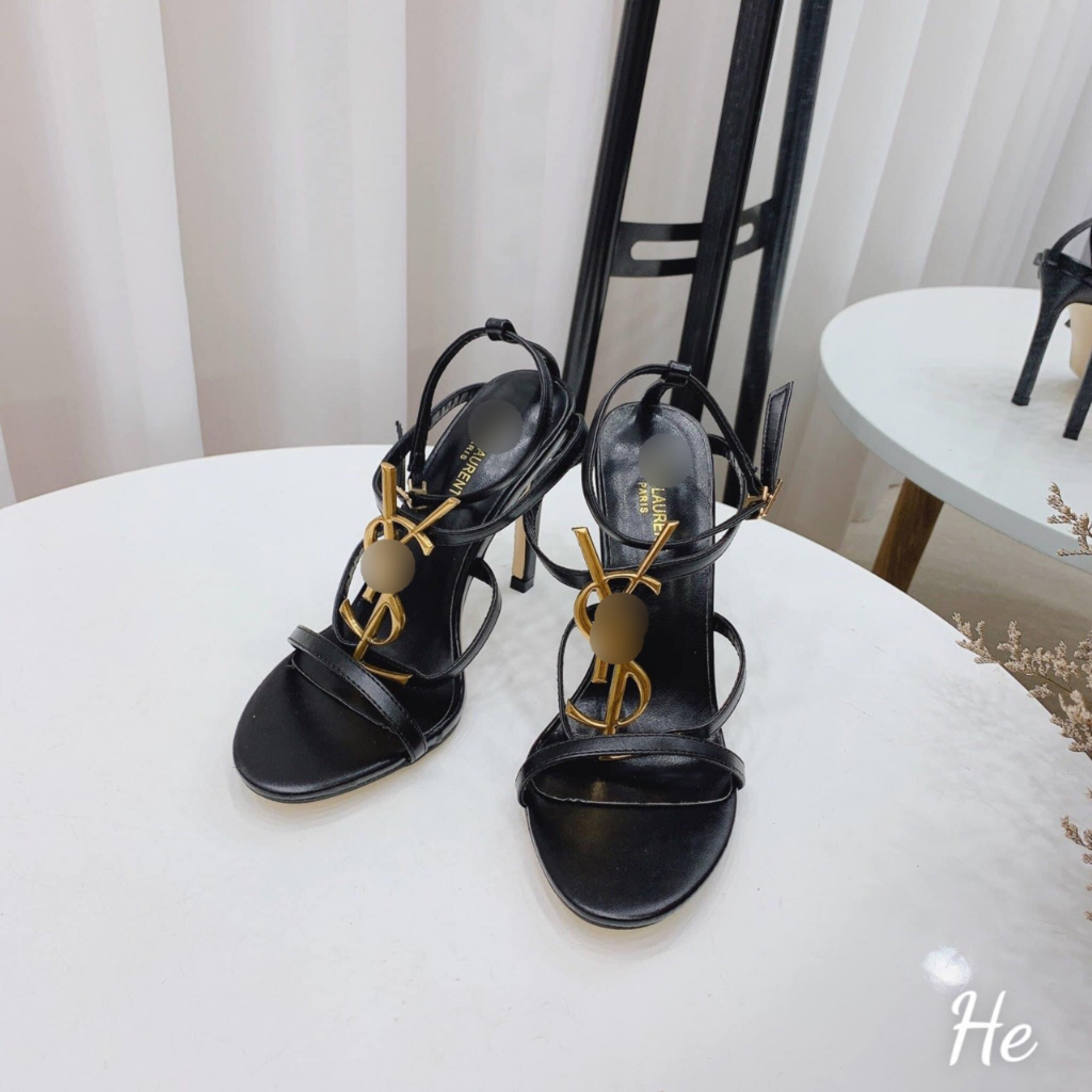 Sandal cao gót nữ tag đồng và vàng dây mảnh gót 10cm