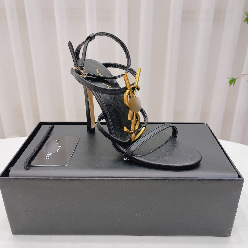 Sandal cao gót nữ tag đồng và vàng dây mảnh gót 10cm