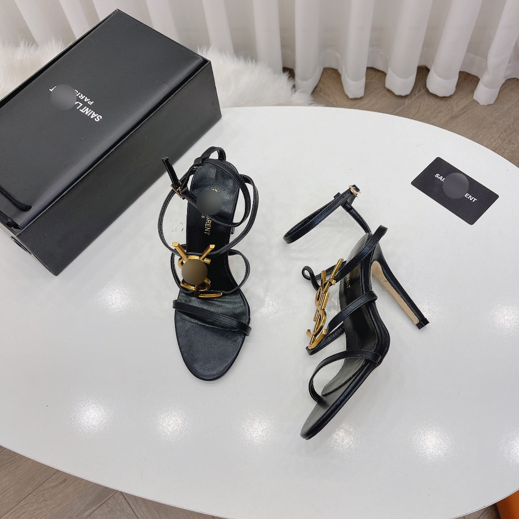 Sandal cao gót nữ tag đồng và vàng dây mảnh gót 10cm