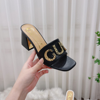 Guốc cao gót nữ quai chữ đá vàng cực sang, gót 7cm