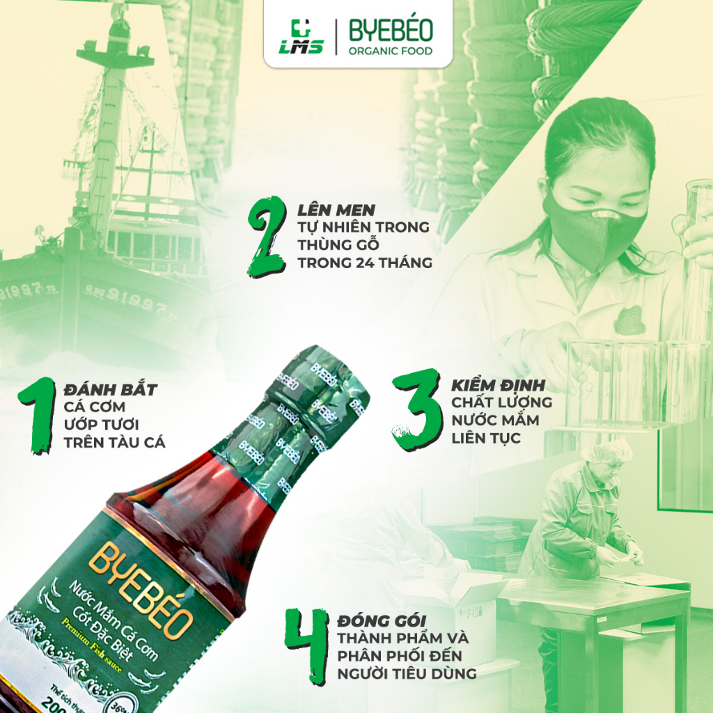Nước Mắm Cá Cơm BYE BÉO Cốt Đặc Biệt, Độ Đạm Tự Nhiên, Hương Vị Đậm Đà, Không Chất Bảo Quản 200ml/chai - LMS FOOD