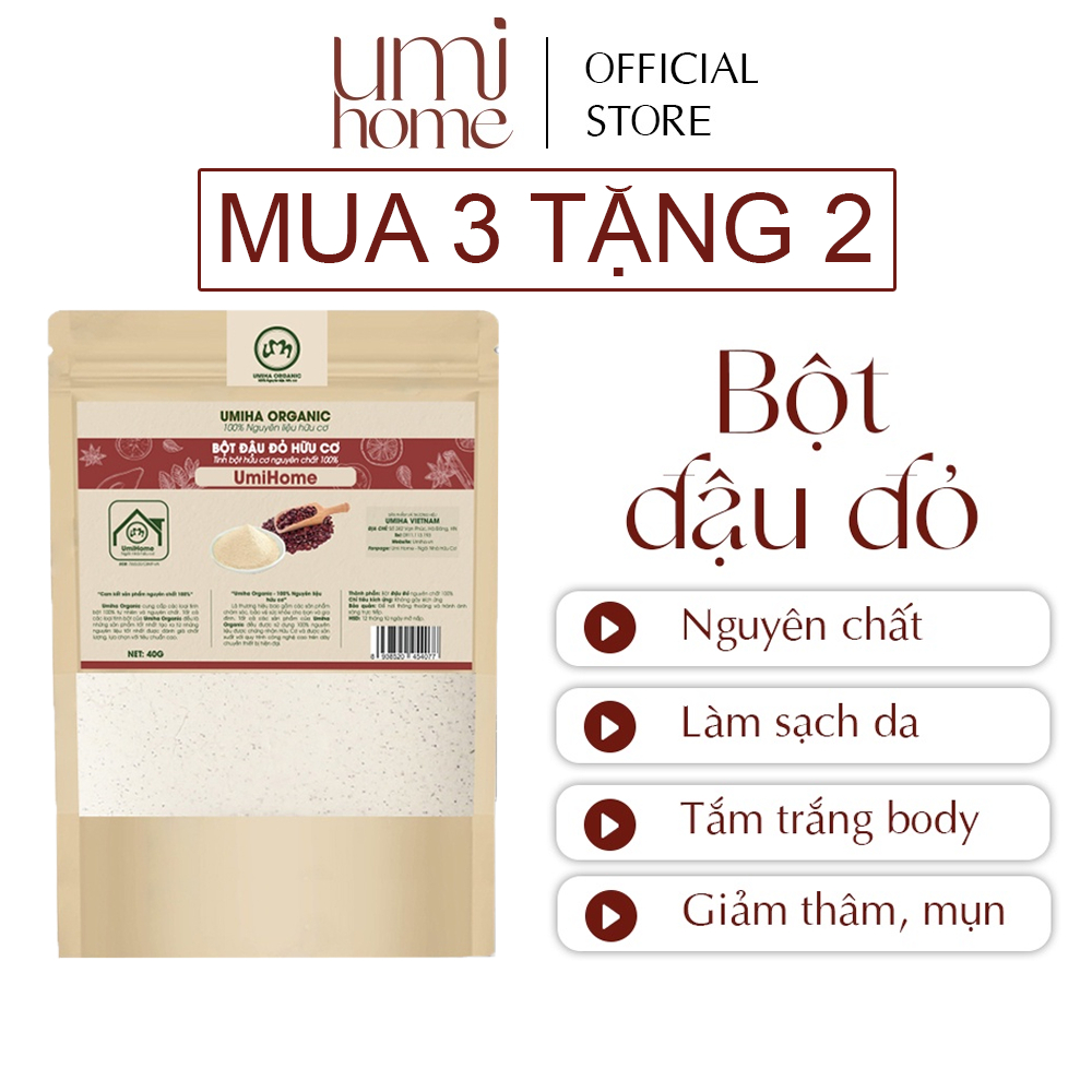 Bột Đậu Đỏ hữu cơ UMIHOME nguyên chất 40g dùng dưỡng trắng toàn thân, đắp mặt nạ dưỡng da giúp da trắng mịn da