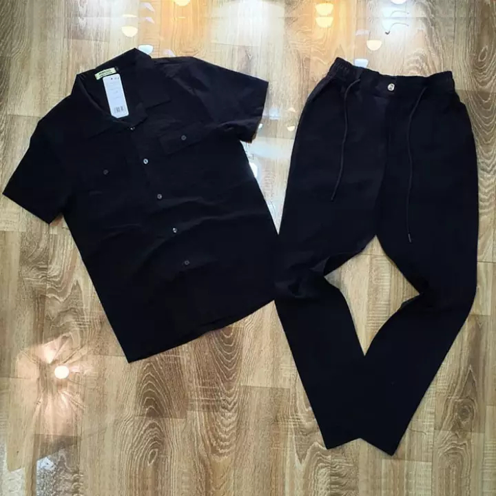 Bộ Quần Áo Đũi Nam Màu Đen Cổ bẻ chất vải đũi thái loại dày 1 màu