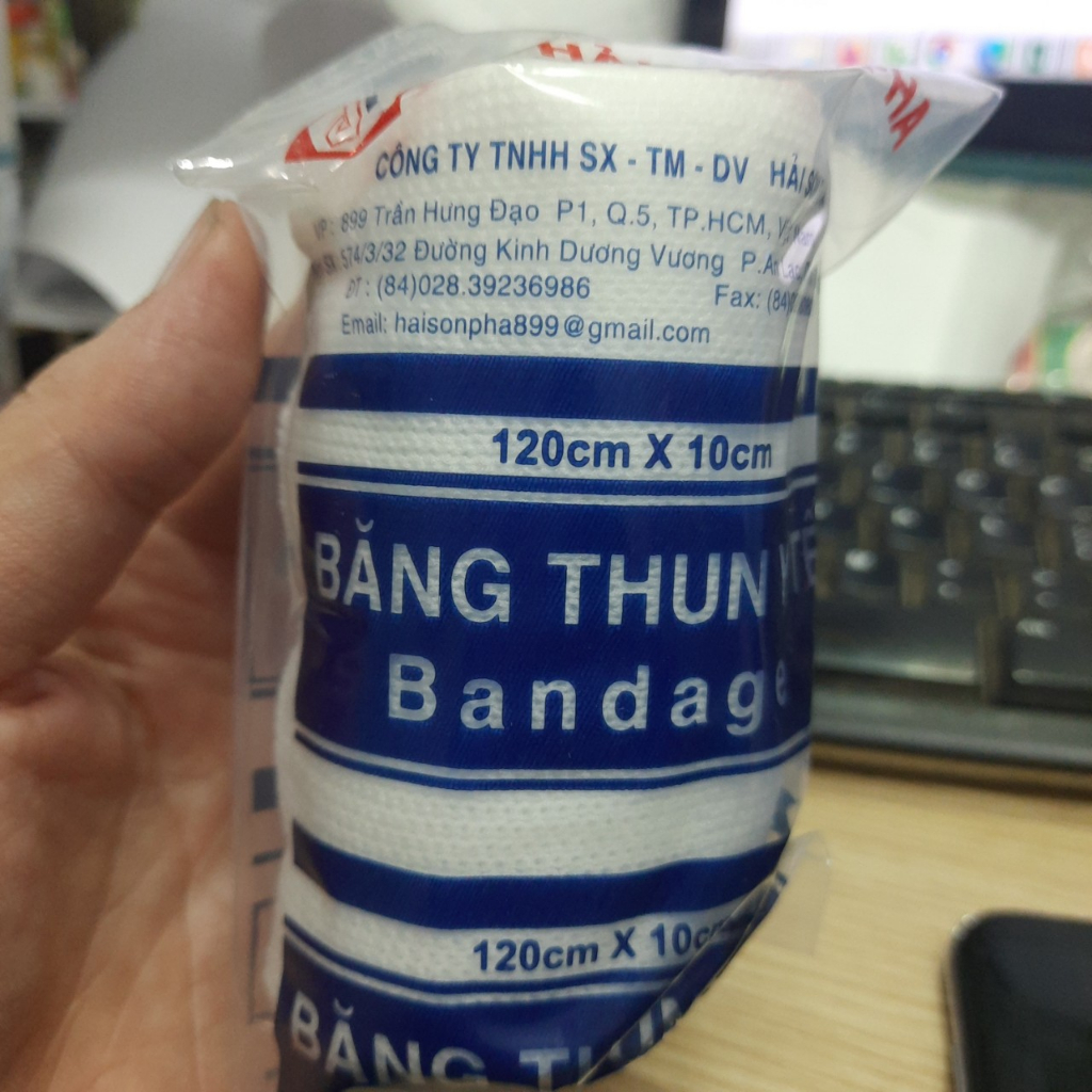 Băng thun y tế Bandage Hải Sơn Pha 3 móc, băng chun 120cm x 10cm