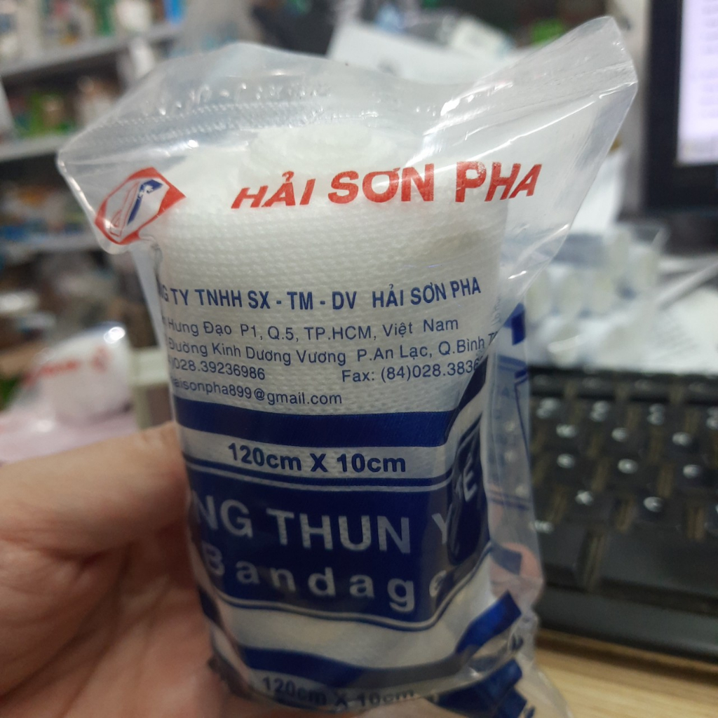 Băng thun y tế Bandage Hải Sơn Pha 3 móc, băng chun 120cm x 10cm