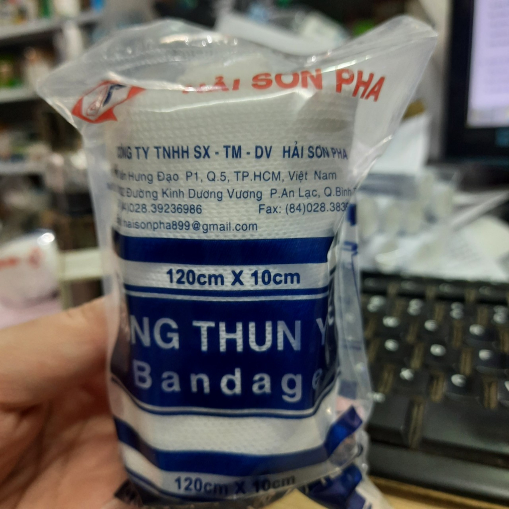 Băng thun y tế Bandage Hải Sơn Pha 3 móc, băng chun 120cm x 10cm