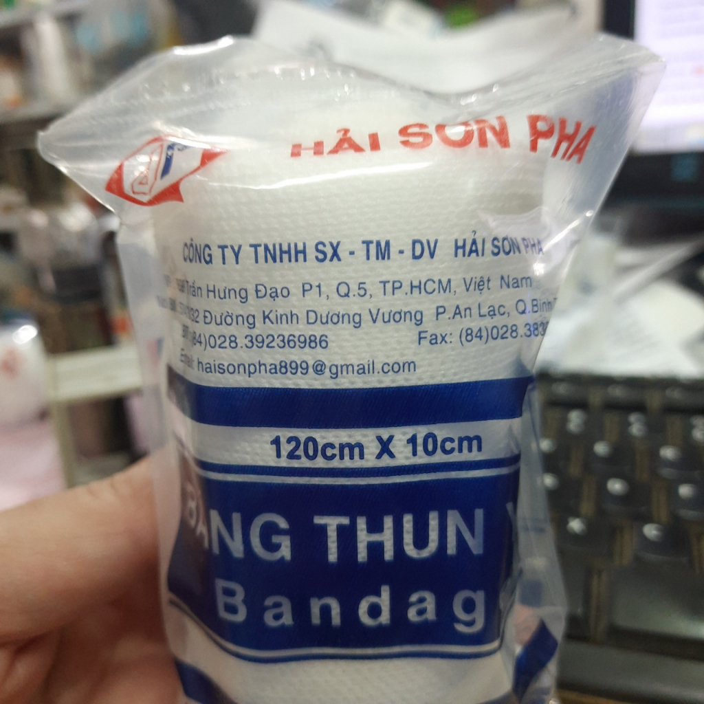 Băng thun y tế Bandage Hải Sơn Pha 3 móc, băng chun 120cm x 10cm