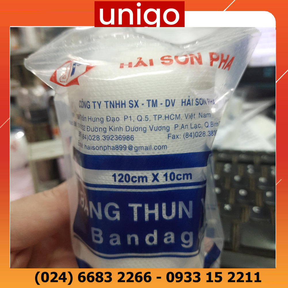 Băng thun y tế Bandage Hải Sơn Pha 3 móc, băng chun 120cm x 10cm