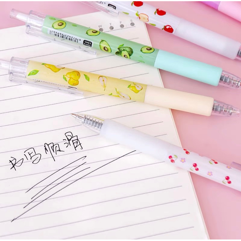 Bút bi bấm ngòi 0.5mm mực đen, set 6 bút viết sổ tay, bút gel cute họa tiết hoạt hình dễ thương