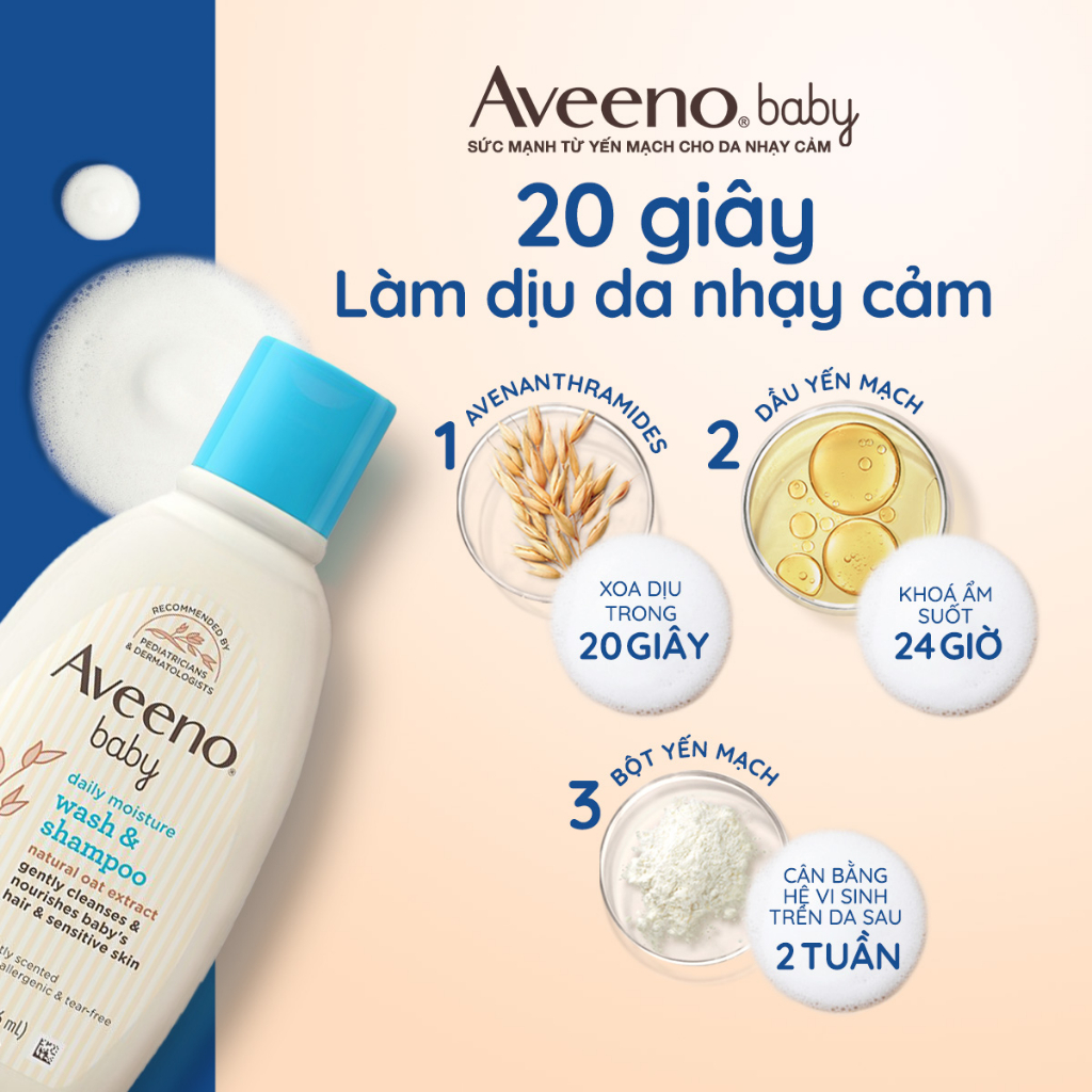 Bộ làm sạch & sữa dưỡng ẩm dành cho em bé da nhạy cảm Aveeno Baby Daily Moisture (227g+236ml)