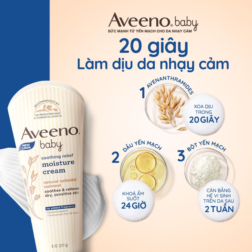 Bộ làm sạch & kem dưỡng ẩm dành cho em bé da nhạy cảm Aveeno Baby Daily Moisture