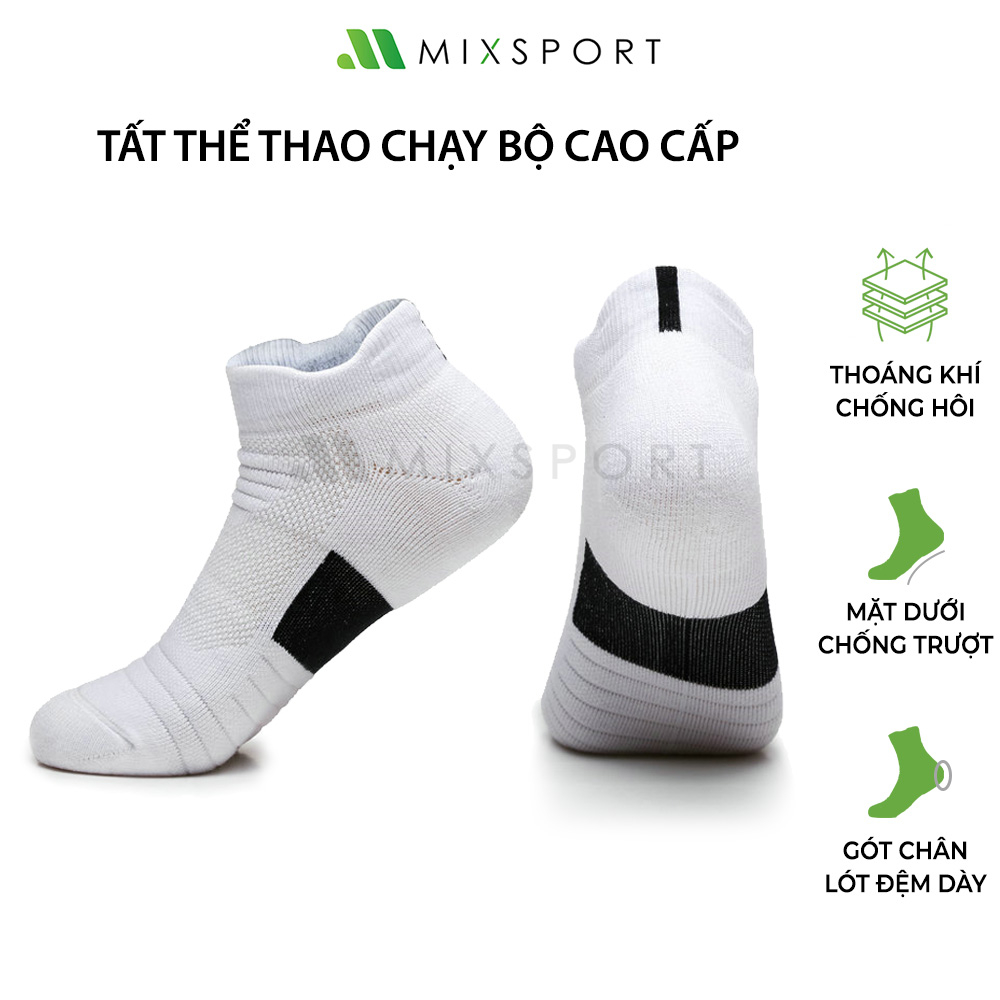 Tất Chạy Bộ Thể Thao Nam Nữ Cổ Ngắn Chống Trơn Trượt Mixsport Thoáng Khí Bảo Vệ Gót Chân