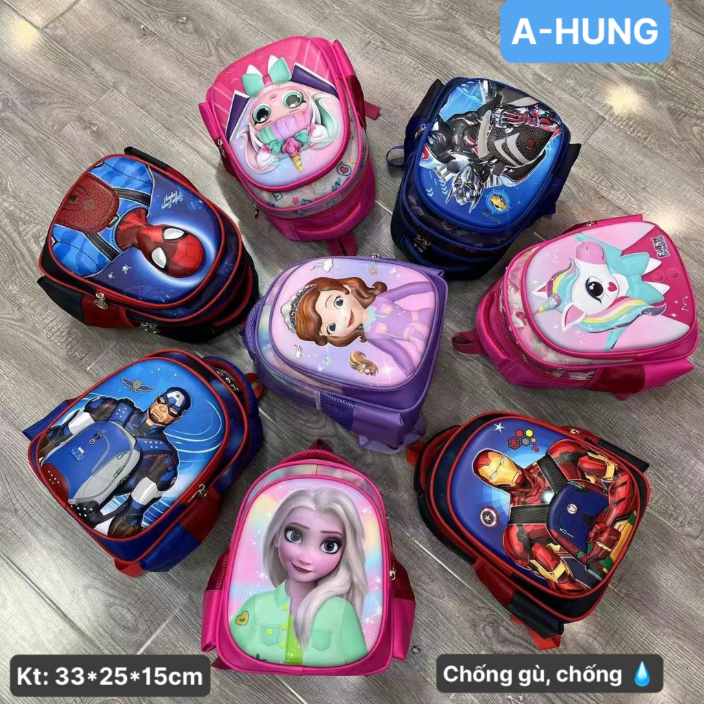 Balo cho bé, Ba lô Mẫu Giáo Nhà Trẻ 1-6 tuổi họa tiết siêu Anh hùng, Công chúa 3D