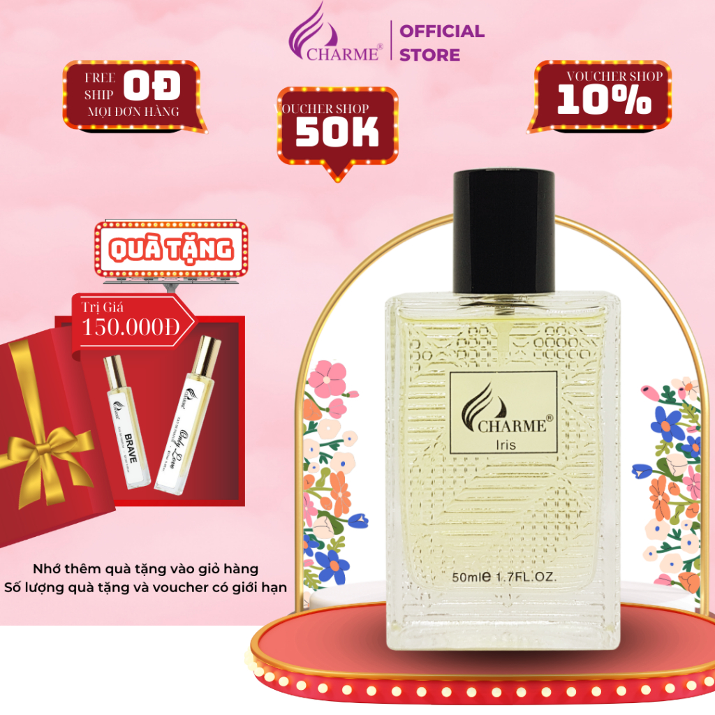 Nước hoa nam quyến rũ, Charme Iris, thơm lâu, sành điệu cá tính, lưu hương cả ngày, 50ml