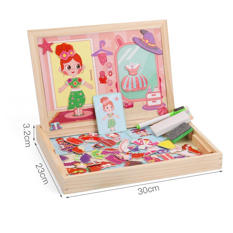 Đồ chơi ghép hình nam châm thiết kế thời trang công chúa bằng gỗ cho bé Loại 1 2 ngăn, Đồ chơi thay trang phục công chúa