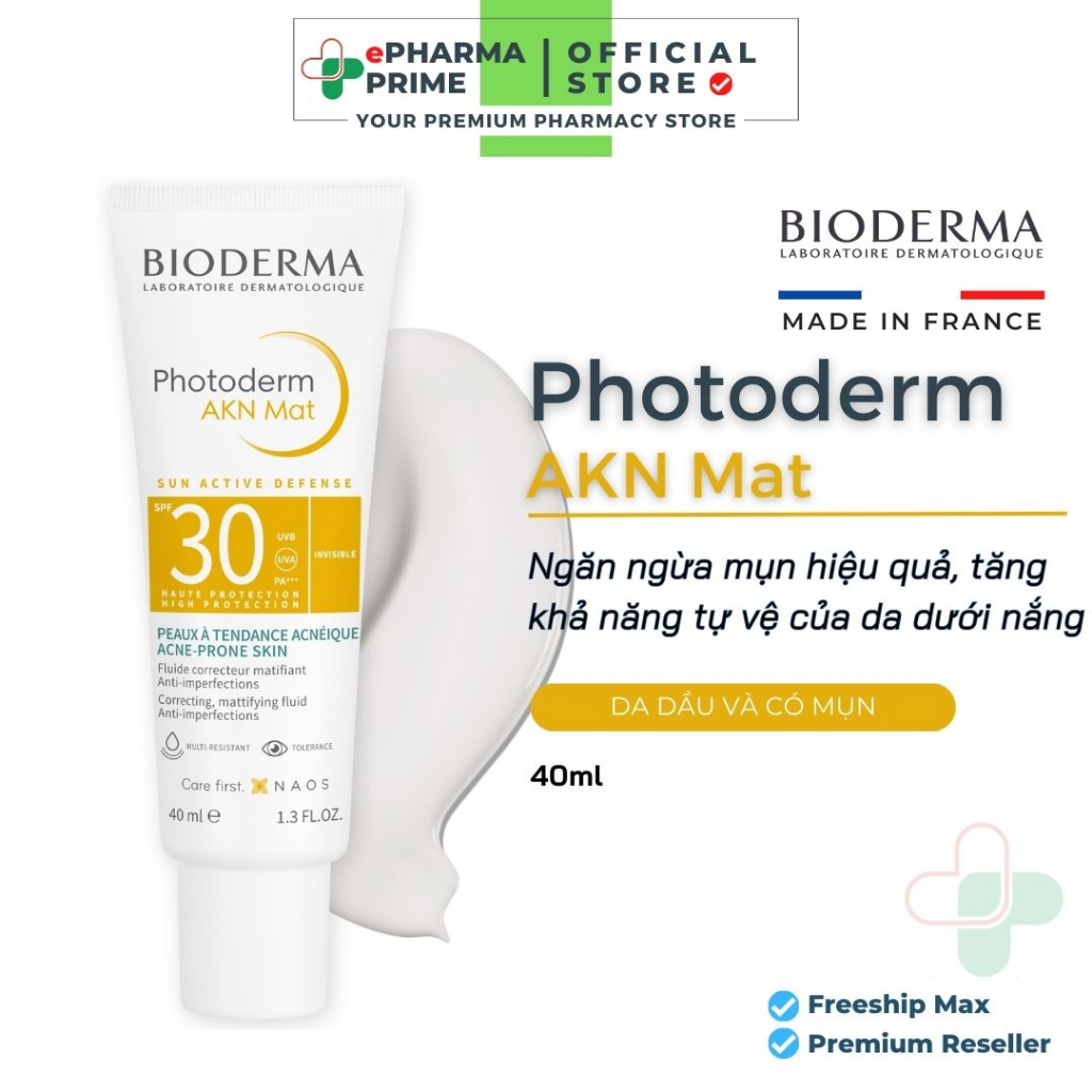 Kem Chống Nắng Bioderma Photoderm AKN MAT Sunscreen SPF30 Cho Da Hỗn Hợp, Da Dầu Mụn 40ml
