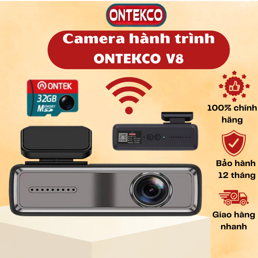 Camera hành trình Wifi ONTEKCO V8 PRO / V8 USB / V2, Góc rộng 2.0MPX / Camera kết nối màn android chính hãng - ONTEKCO