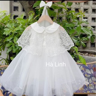Váy thiết kế công chúa bé gái, đầm ren ngọc kèm áo choàng ren cho bé.