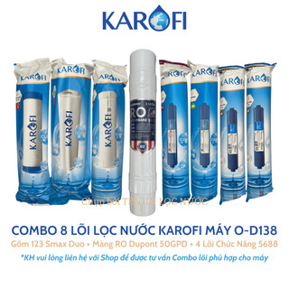 Combo 8 lõi lọc nước karofi cho máy o-d138 gồm lõi 123 smax duo - màng ro mỹ 100gpd - lõi chức năng t33 mineral 2nano