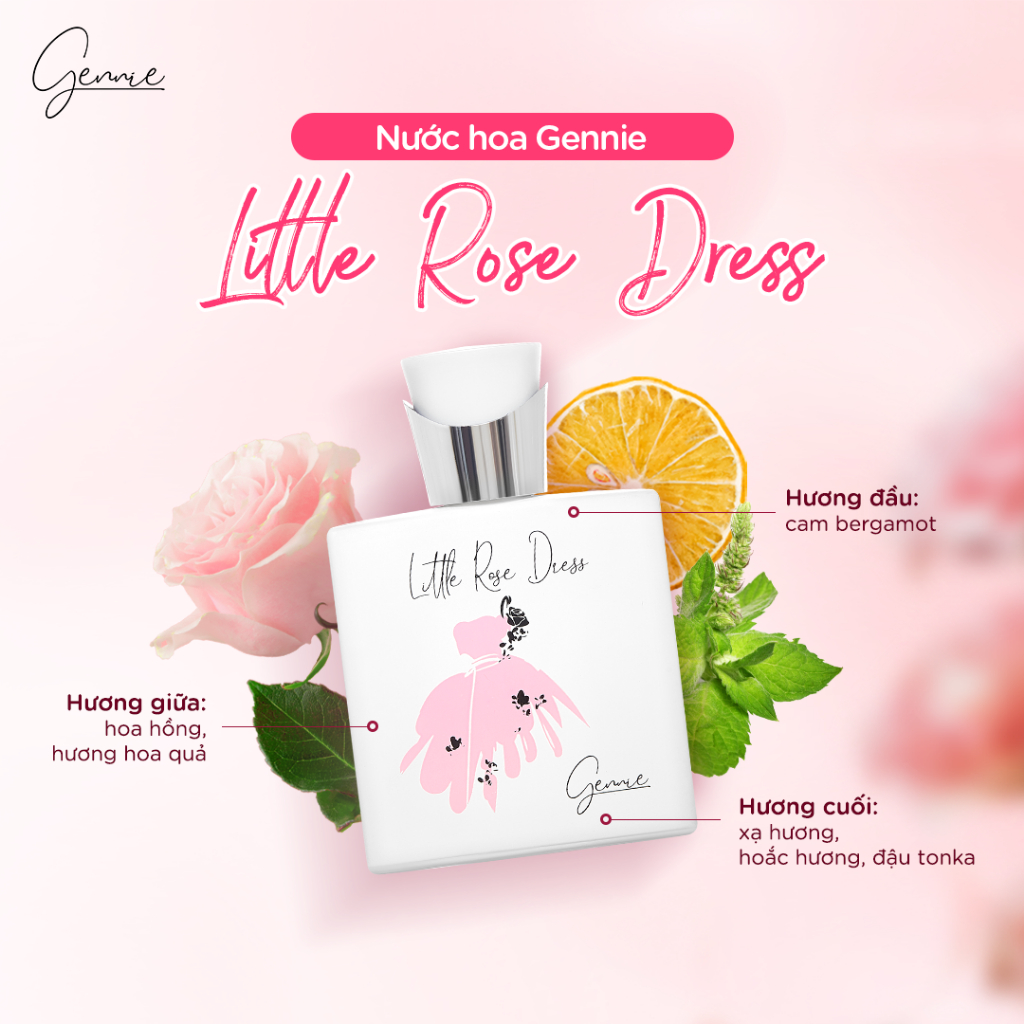 [TẶNG Ủ TÓC FINO] Nước Hoa Nữ Gennie Little Dress hương thơm ngọt ngào, thời thượng 50ml