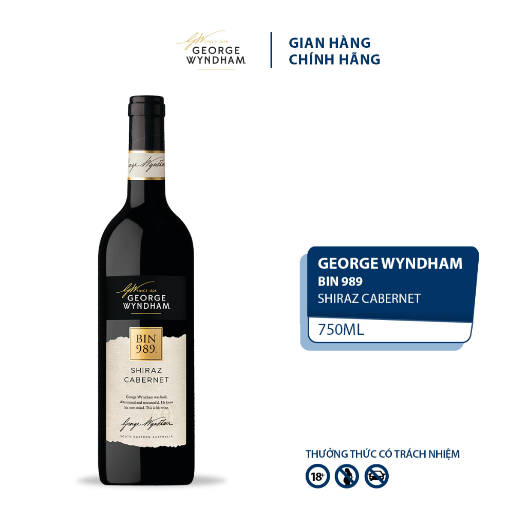 Rượu Vang Đỏ George Wyndham Bin 989 Shirar Cabernet  nồng độ Alc 14% 750ml Không Kèm Hộp