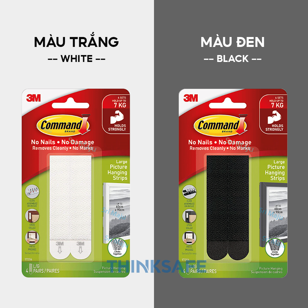 Bộ 8 miếng dán treo tranh Command 3M 17206BLK chính hãng màu đen siêu dính độ bền cao chịu lực tới 7.2kg dễ dàng sử dụng