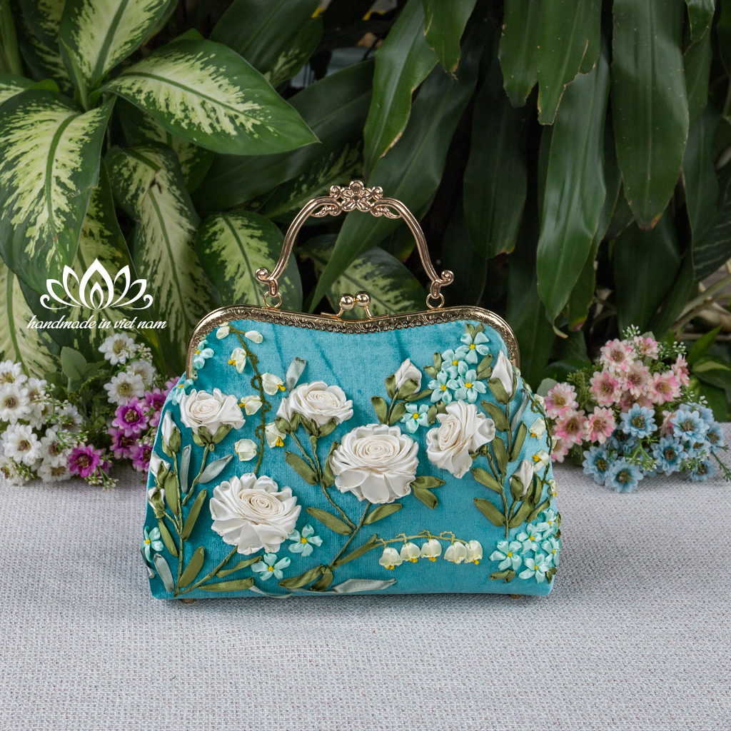 Túi nữ phong cách vintage, thêu ruy băng nổi bật độc đáo