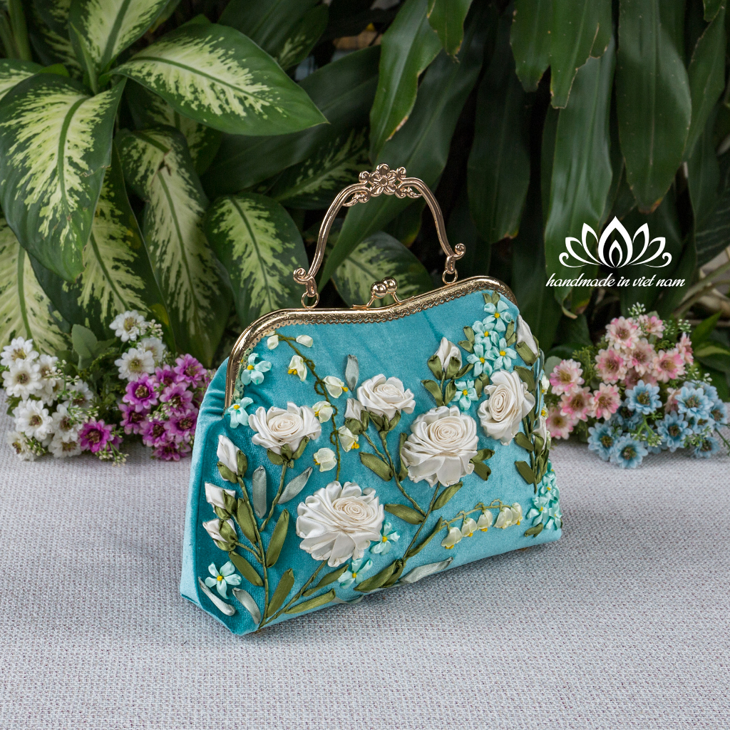 Túi nữ phong cách vintage, thêu ruy băng nổi bật độc đáo