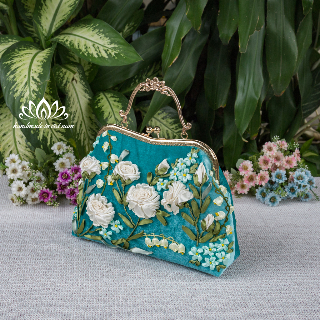 Túi nữ phong cách vintage, thêu ruy băng nổi bật độc đáo