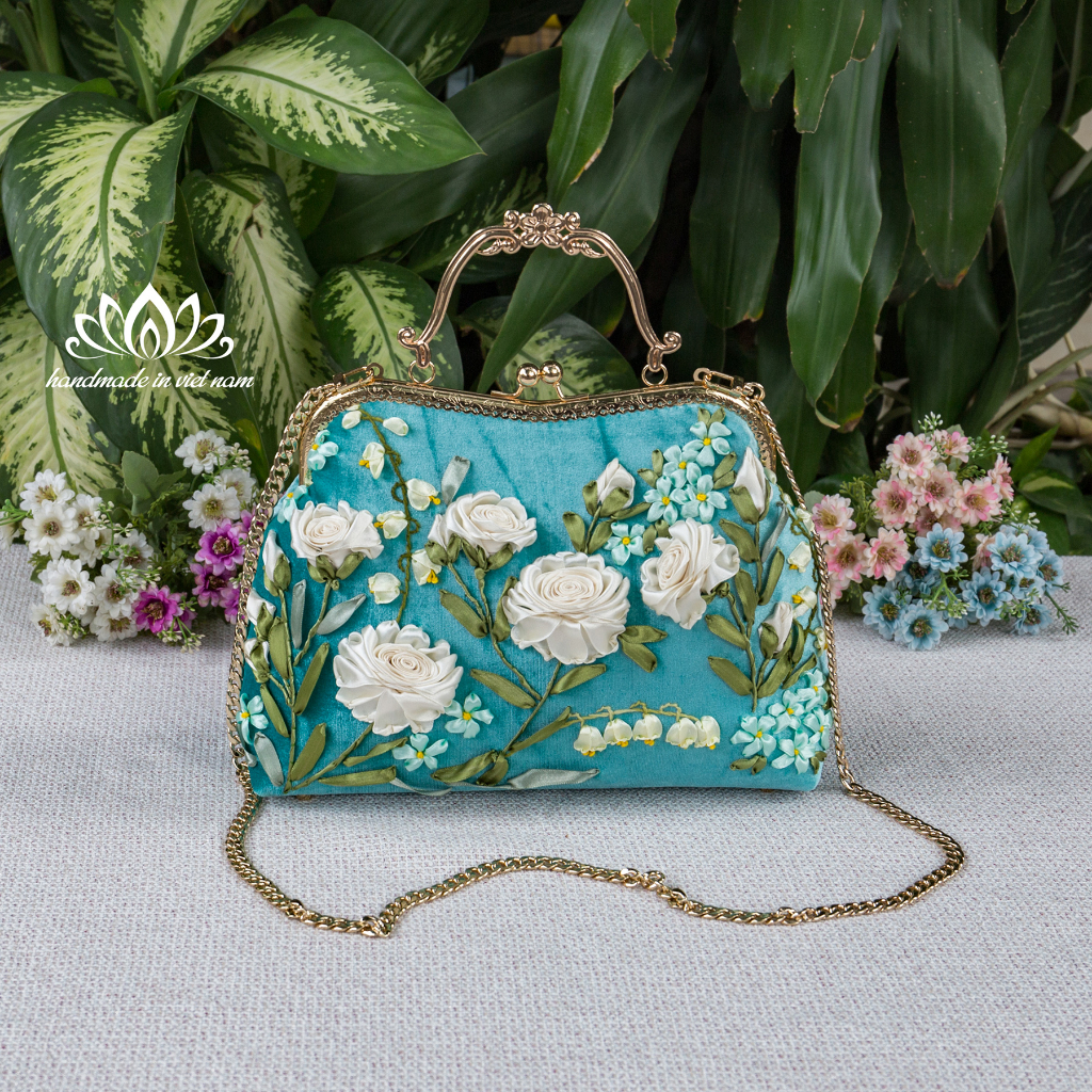 Túi nữ phong cách vintage, thêu ruy băng nổi bật độc đáo