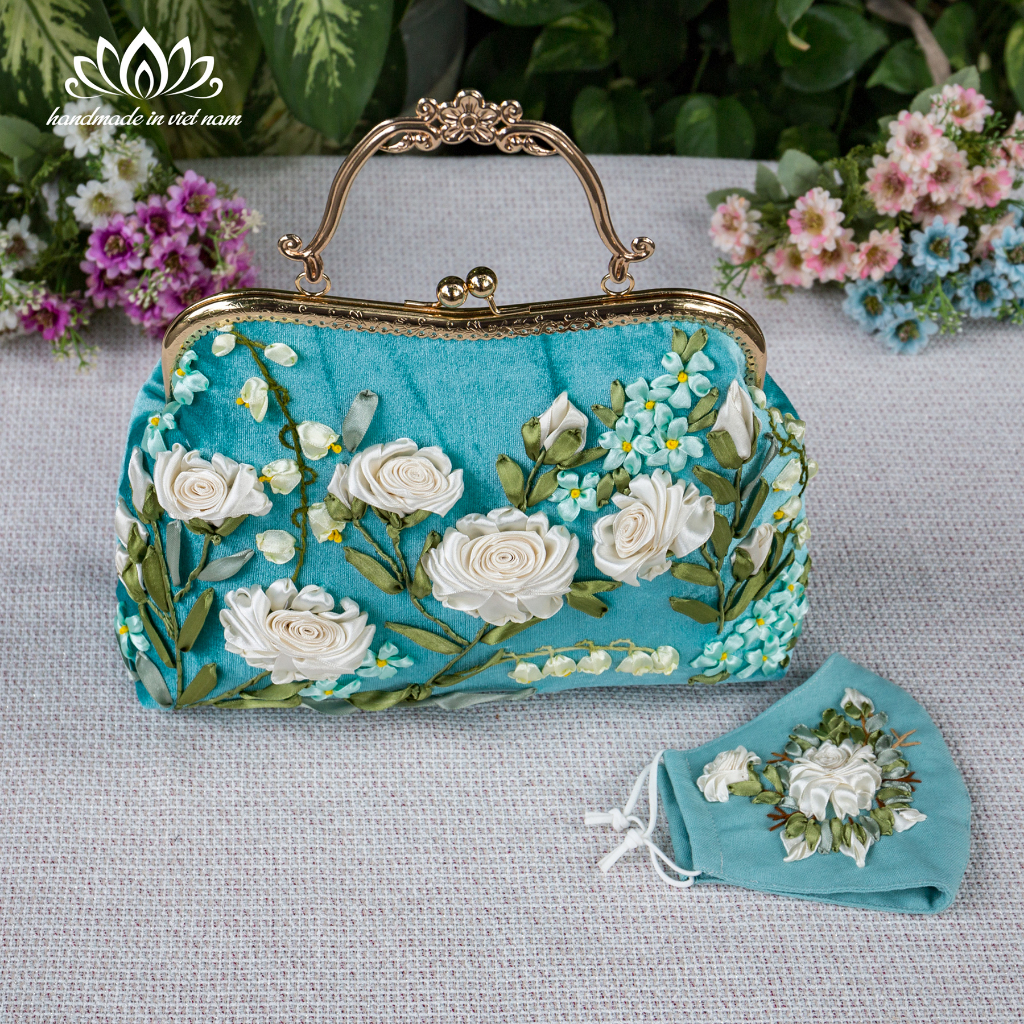 Túi nữ phong cách vintage, thêu ruy băng nổi bật độc đáo