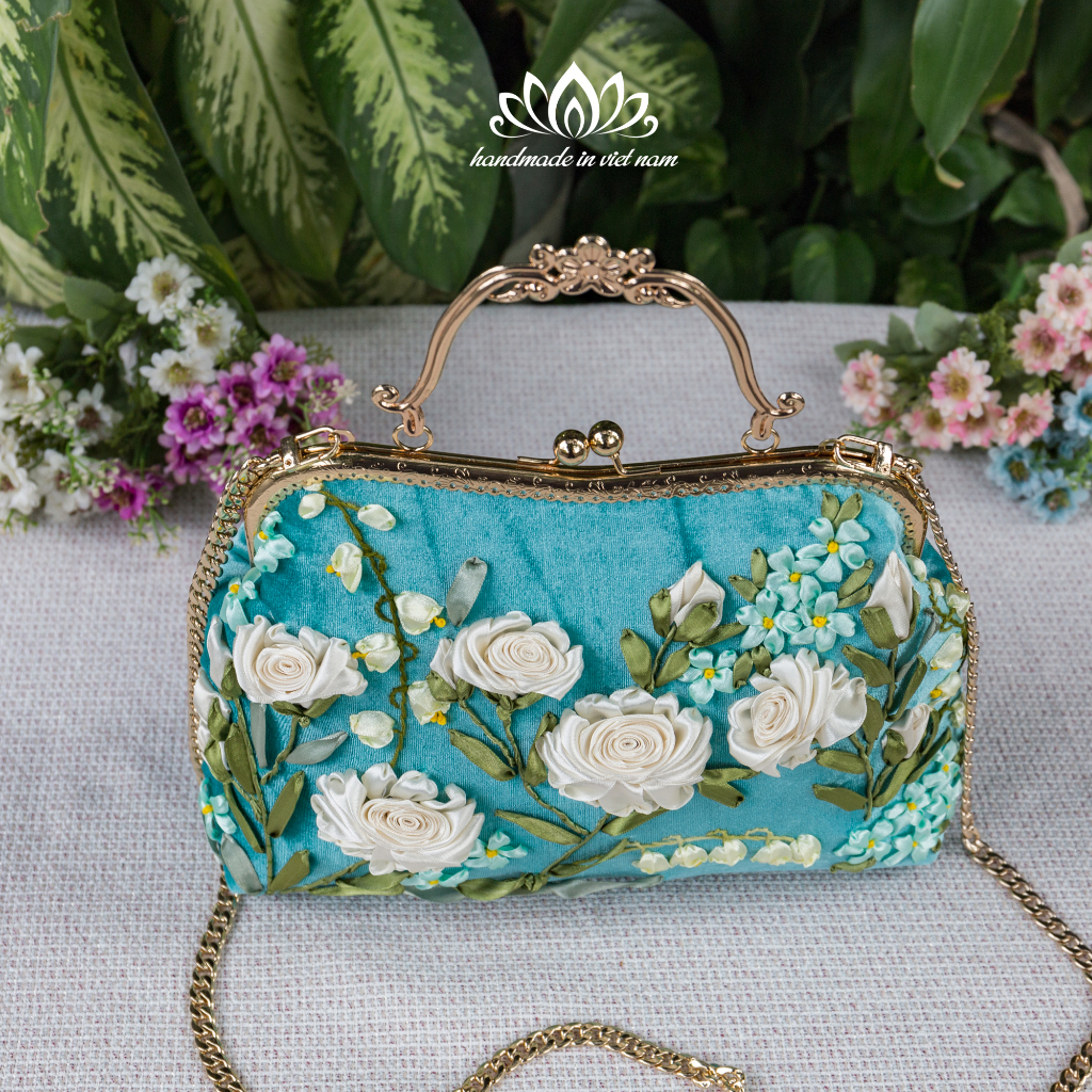 Túi nữ phong cách vintage, thêu ruy băng nổi bật độc đáo